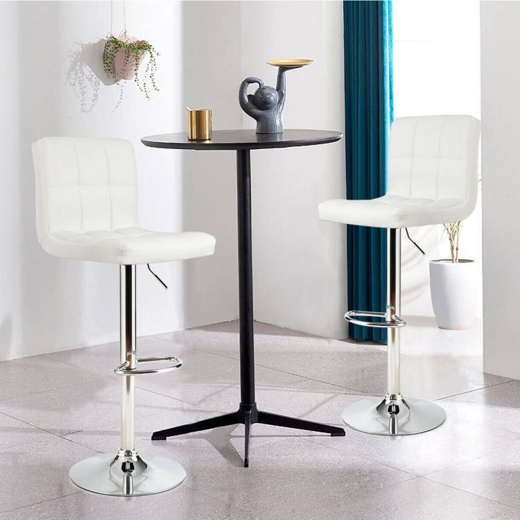 Angle. Hivvago - Set of 2 Modern Adjustable Height Bar Stool with White PU Leather Swivel Seat - white.