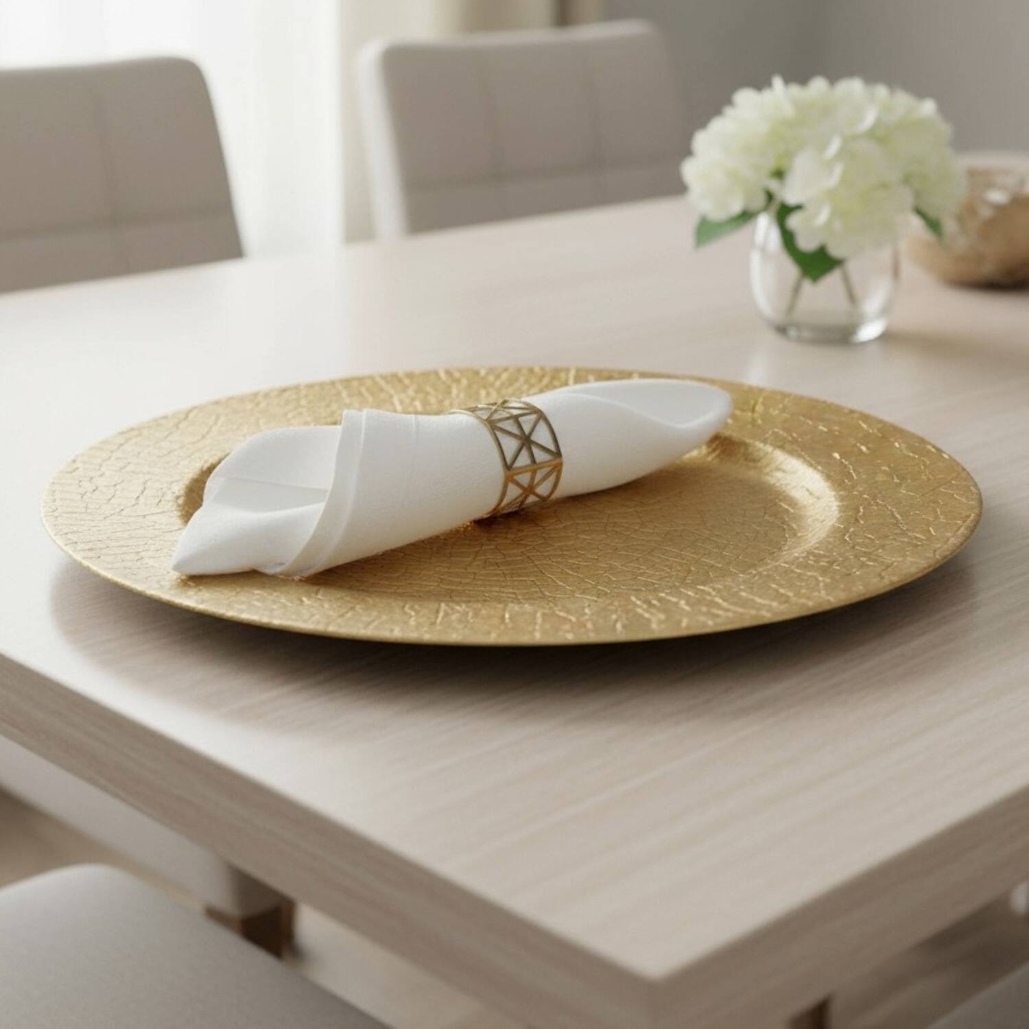 Left. American Atelier - Rhiannon Gold Plated Set of 4 Charger Plates 13"D - Gold.