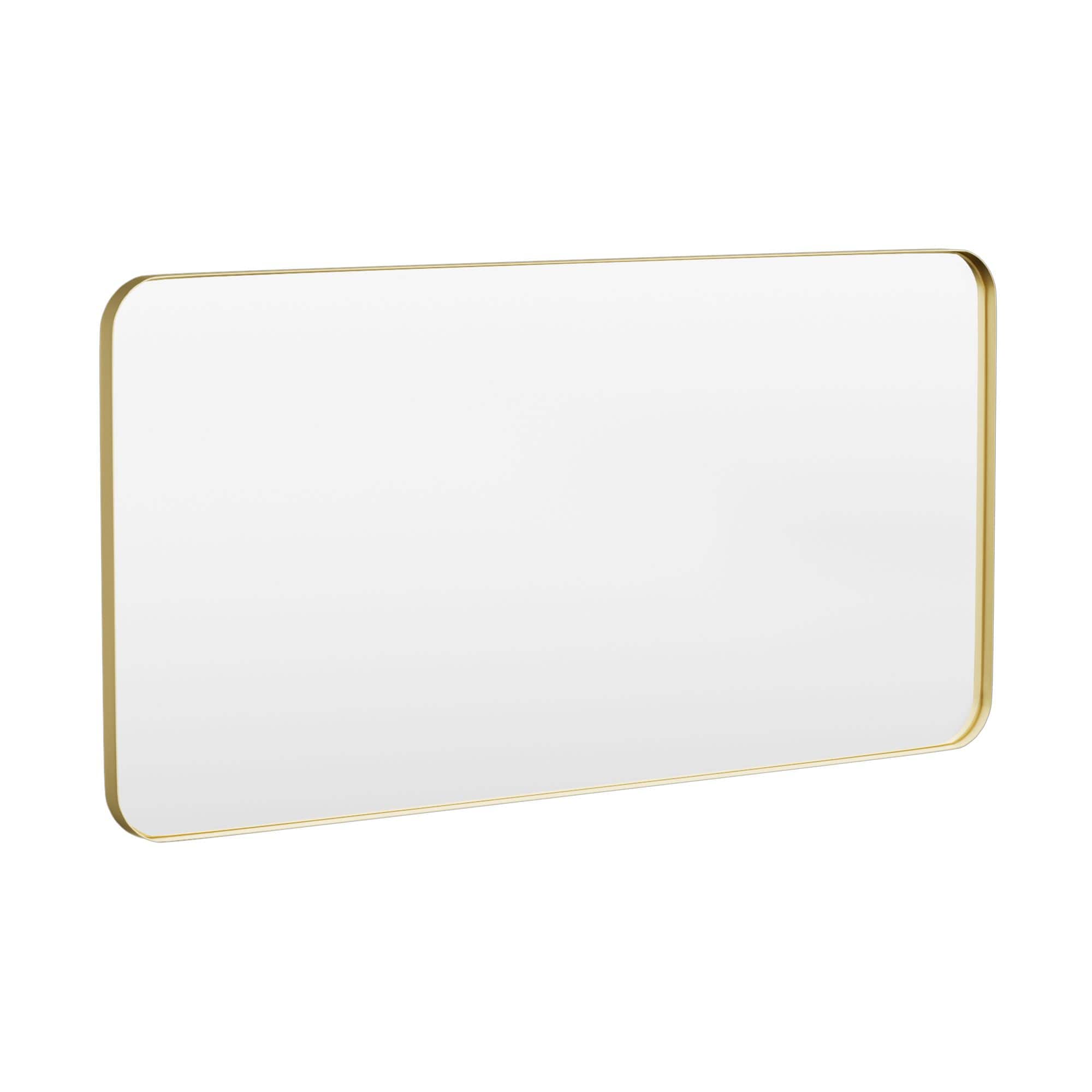 Angle. LOVMOR - Tempered Glass Rounded Rectangle Framed Wall-Mounted Bathroom Vanity Mirror - 60" x 30" - Gold.