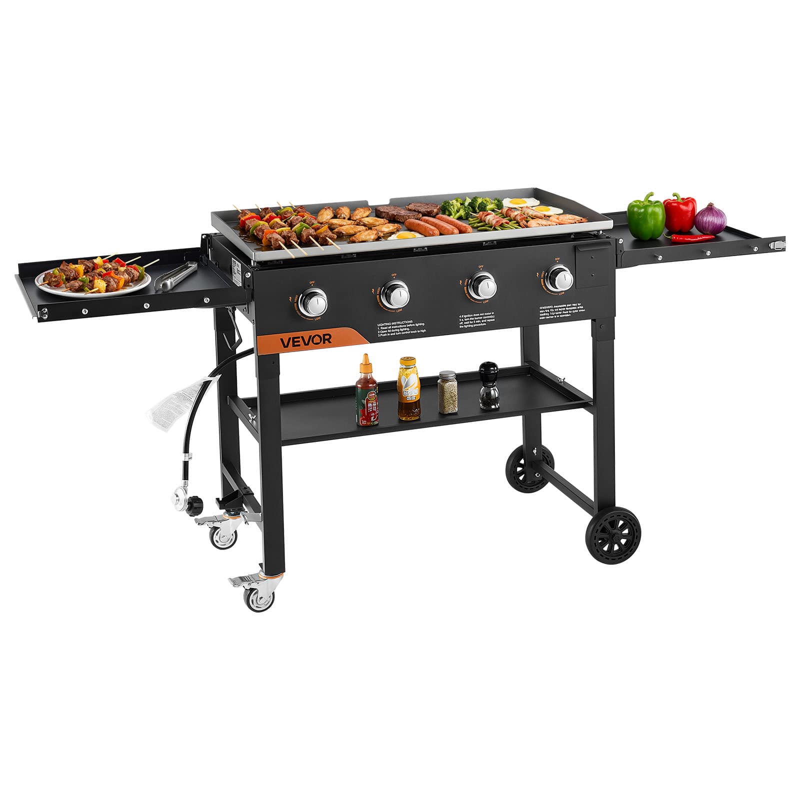 VEVOR - Gas Griddle, 4-Burner Flat Top Grill, 36 inch Grill Plate Foldable Propane Griddle with Wheels, 60000 BTU Outdoor Flat - Black price history on PriceWatchPro