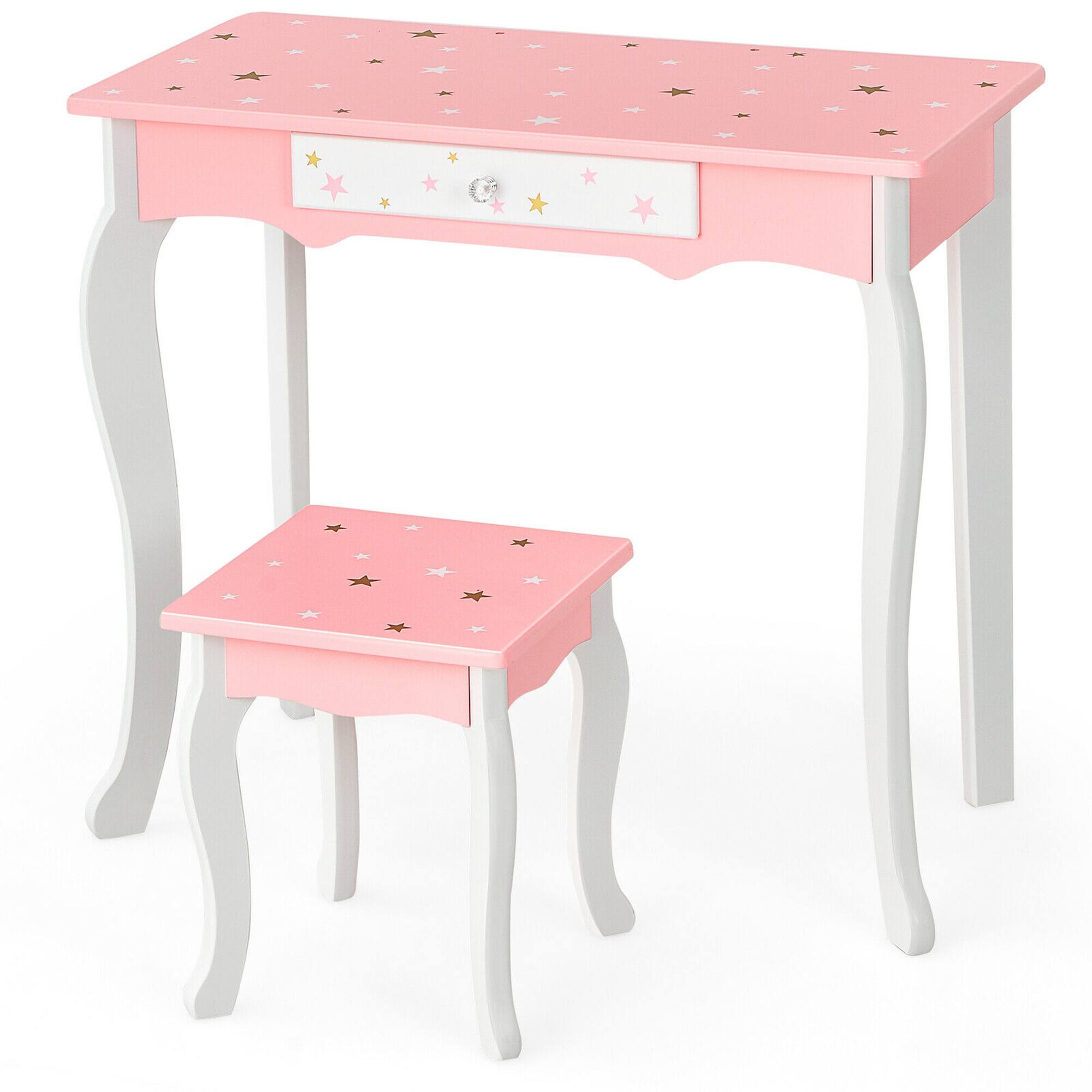 Alt View 9. Gymax - Gymax Kids Vanity Princess Makeup Dressing Table Chair Set W/ Tri-folding Mirror Pink - Pink.