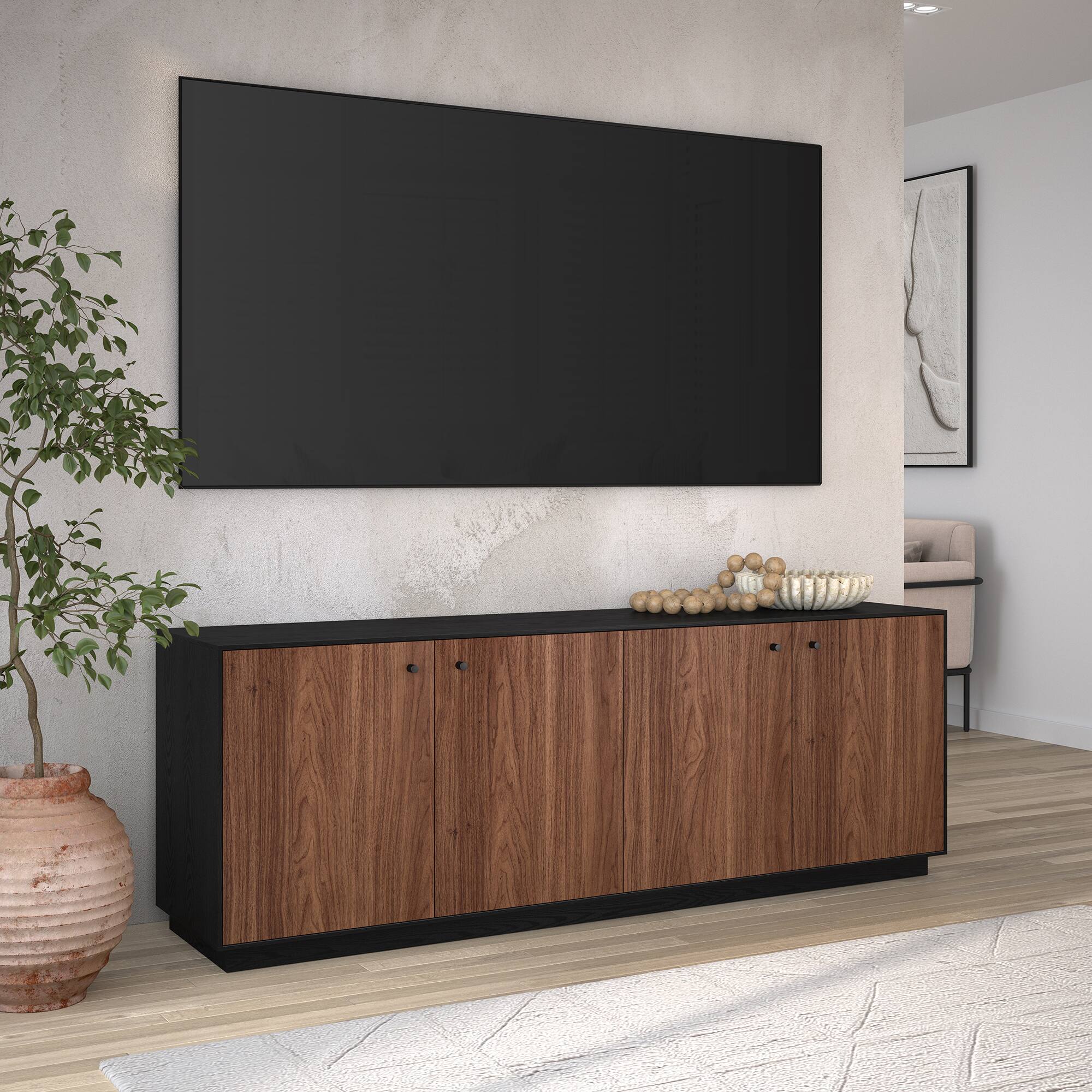 Alt View 3. Hudson&Canal - Lillian Rectangular TV Stand for TV's up to 75" in Black Grain/Satin Walnut - Black Grain/Satin Walnut.