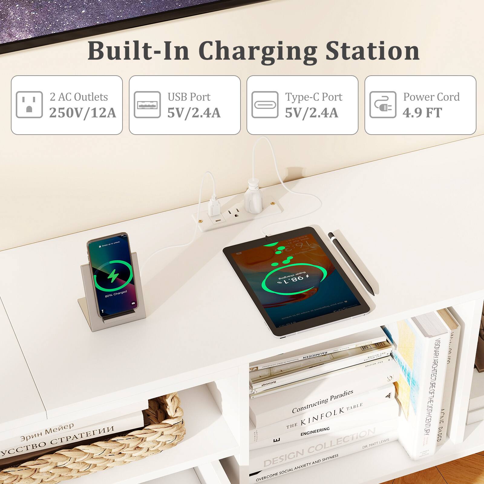 Built-In Charging Station
2 AC Outlets 250V/12A
USB Port 5V/2.4A
Type-C Port 5V/2.4A
Power Cord 4.9 FT

Constructing Paradies
The Kinfolk Table
Engineering
Design Collection
Overcome Social Anxiety and Shyness
Dr. Paul Lewis
Architect of the 21st Century
Vuvi Dadco