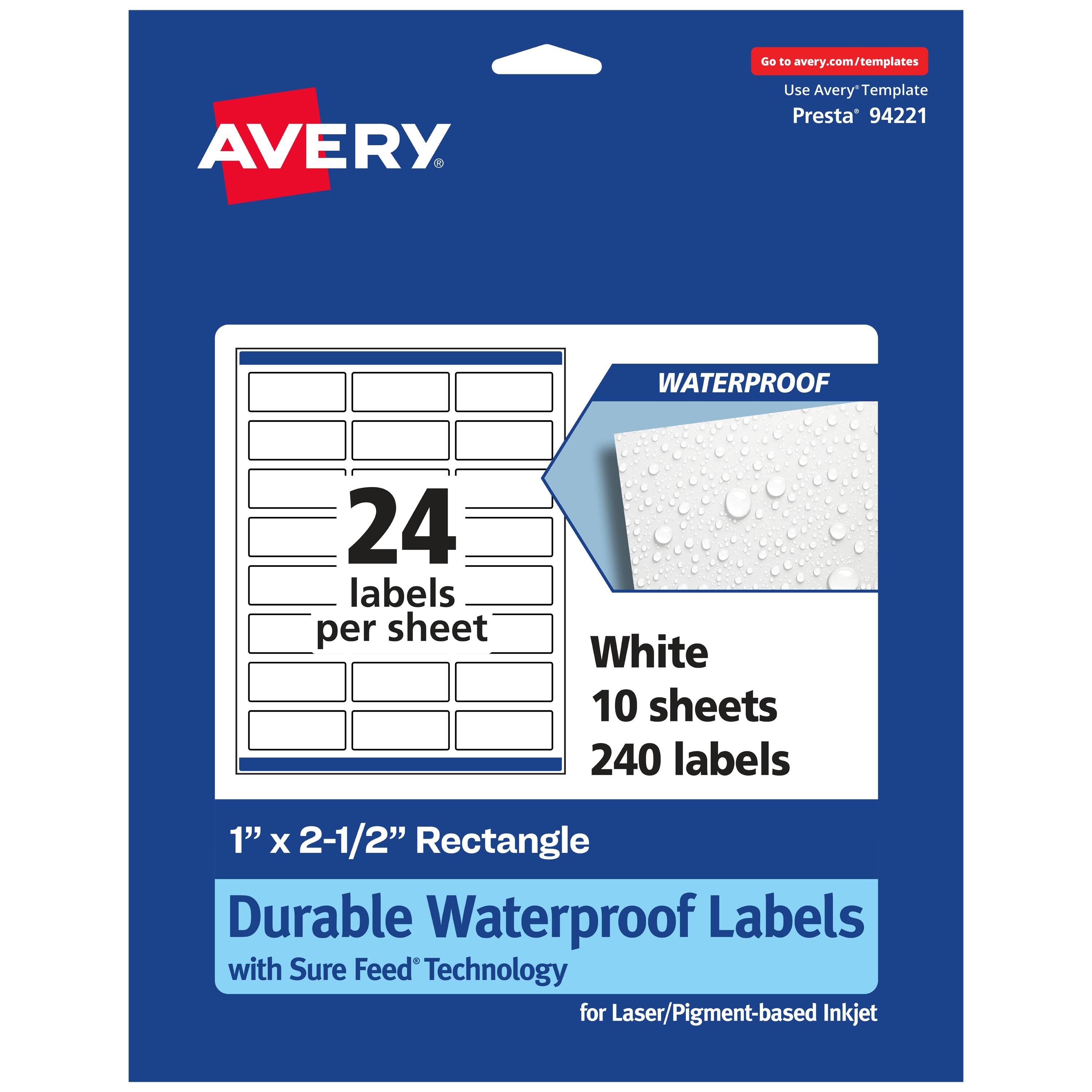 Avery - 1" x 2-1/2" Waterproof Rectangle Labels, 240 Labels - White