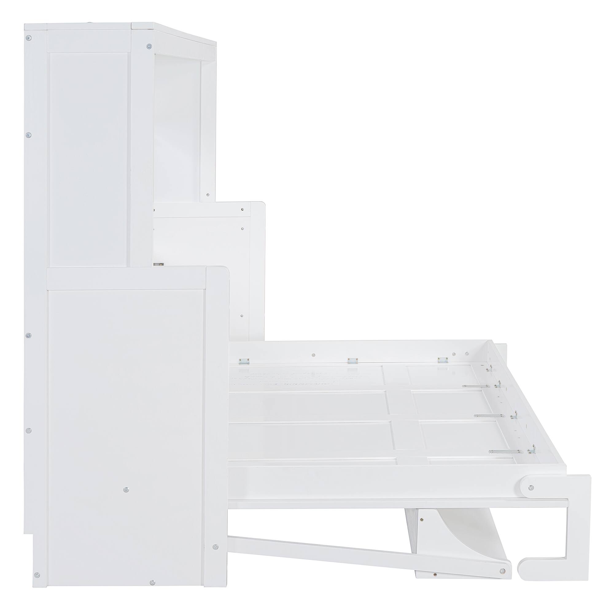 Alt View 6. Tiramisubest - White Wood Full Size Murphy Bed with Hydraulic Lift & Desk, Space-Saving and Sturdy - White.