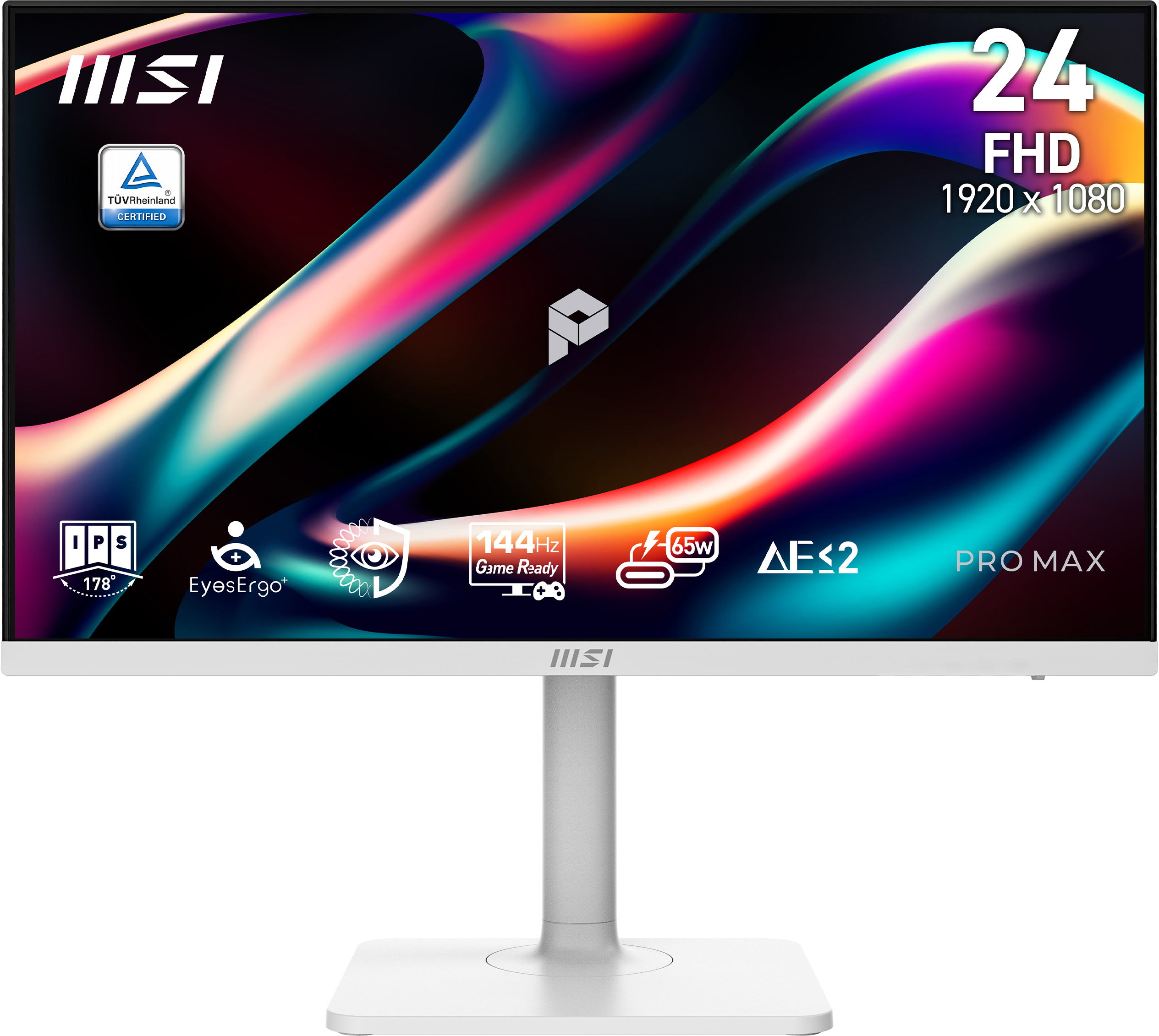 MSI - TÜV Rheinland CERTIFIED  
24 FHD 1920 x 1080  
IPS 178°  
EyesErgo+  
144Hz Game Ready  
4-65W  
ΔE<2  
PRO MAX