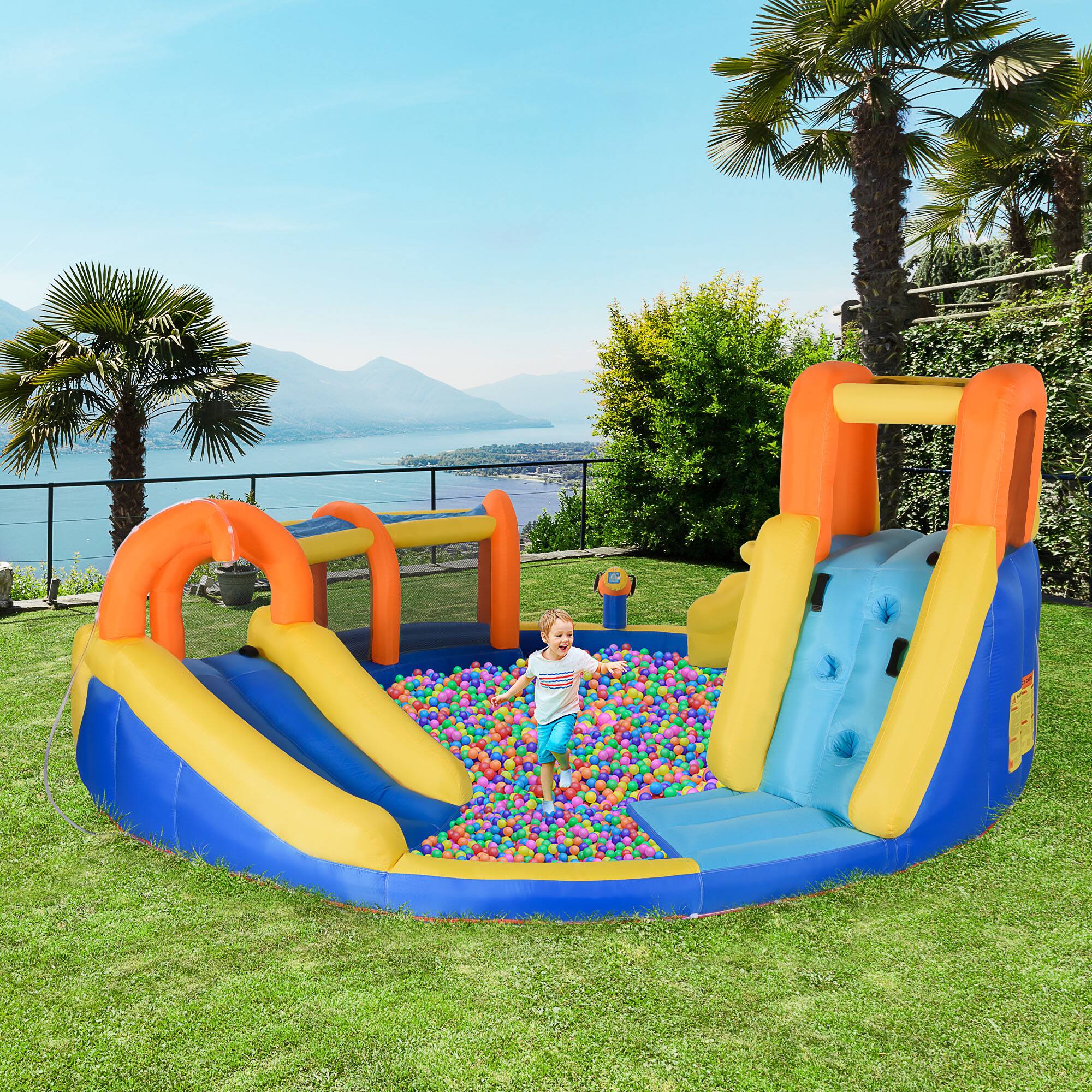 Alt View 1. Outsunny - Inflatable Water Slide Kids Bounce House Jumping Castle Includes Slide Basket Pool Climbing Wall - Multi-colored.