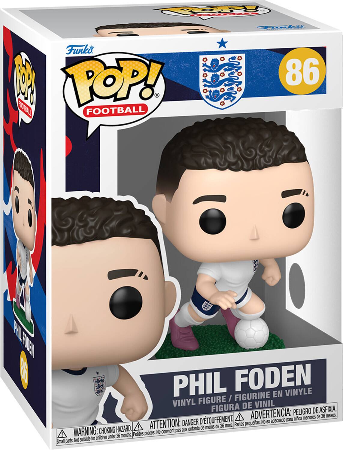 POP! FOOTBALL  
86  
PHIL FODEN  
VINYL FIGURE / FIGURINE EN VINYLE / FIGURA DE VINIL  

WARNING: CHOKING HAZARD.  
ATTENTION: DANGER D'ÉTOUFFEMENT.  
ADVERTENCIA: PELIGRO DE ASFIXIA.  
DANGER: Not suitable for children under 36 months.  
ATTENTION: de 36 mois.  
Partes pequeñas.  
HAZARD.  
Ne convient pas aux enfants de moins de 36 mois.