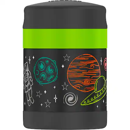 Front. Thermos - Thermos 10 oz. Kid's Vacuum Insulated Food Jar with Spoon - Space - Space.