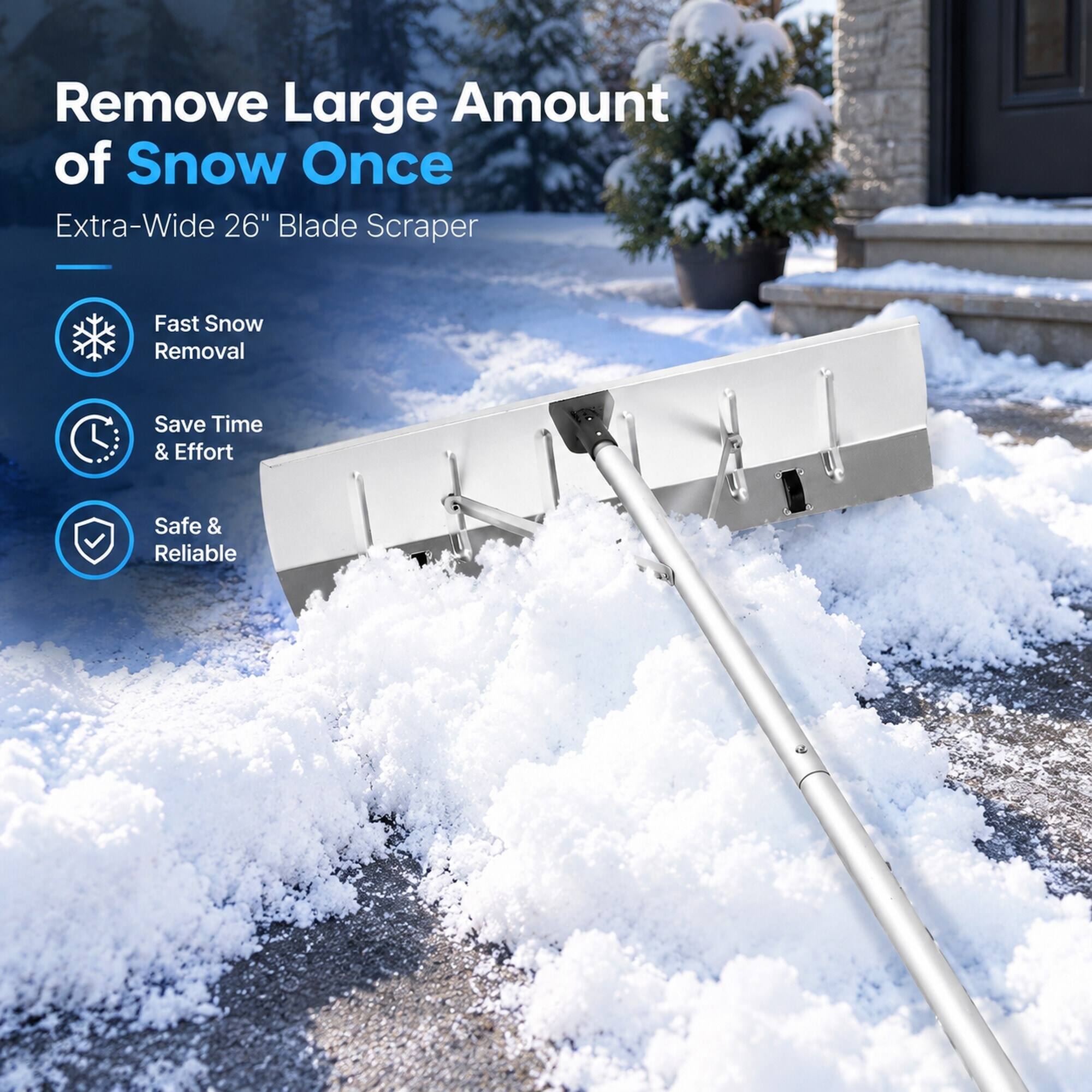 RYHNUYNE Snow Roof Rake, 26 in Aluminum Blade, 7.5 20 ft Adjustable ...