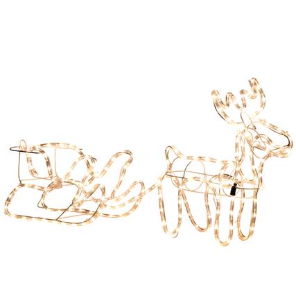 Front. Dexmalle - Dexmalle-35"LED Reindeer Sleigh Outdoor Christmas Standing Figure Decoration - White.