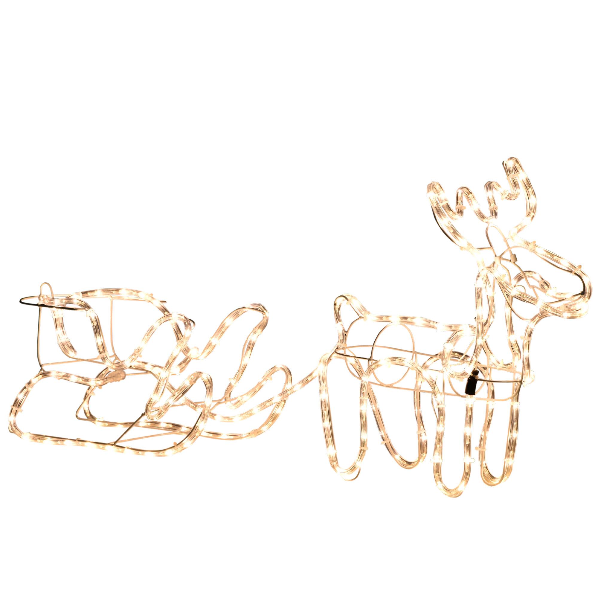 Front. Dexmalle - Dexmalle-35"LED Reindeer Sleigh Outdoor Christmas Standing Figure Decoration - White.