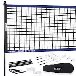 GSE Games & Sports Expert - Recreational Badminton Complete Set with Portable Badminton Net, 4 Badminton Rackets, 3 Shuttlecocks & Carrying Bag - Blue