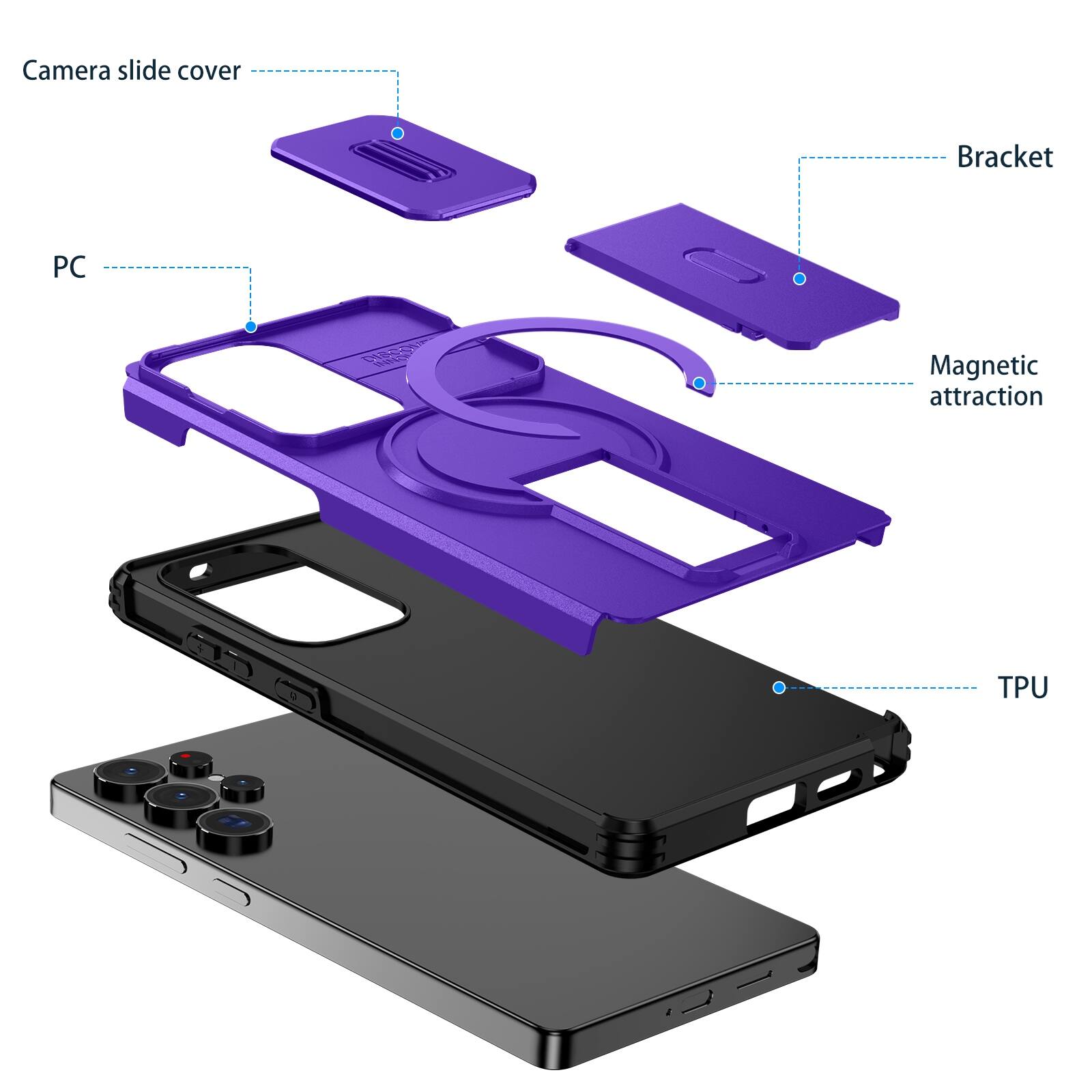 Camera slide cover  
Bracket  
PC  
Magnetic attraction  
TPU