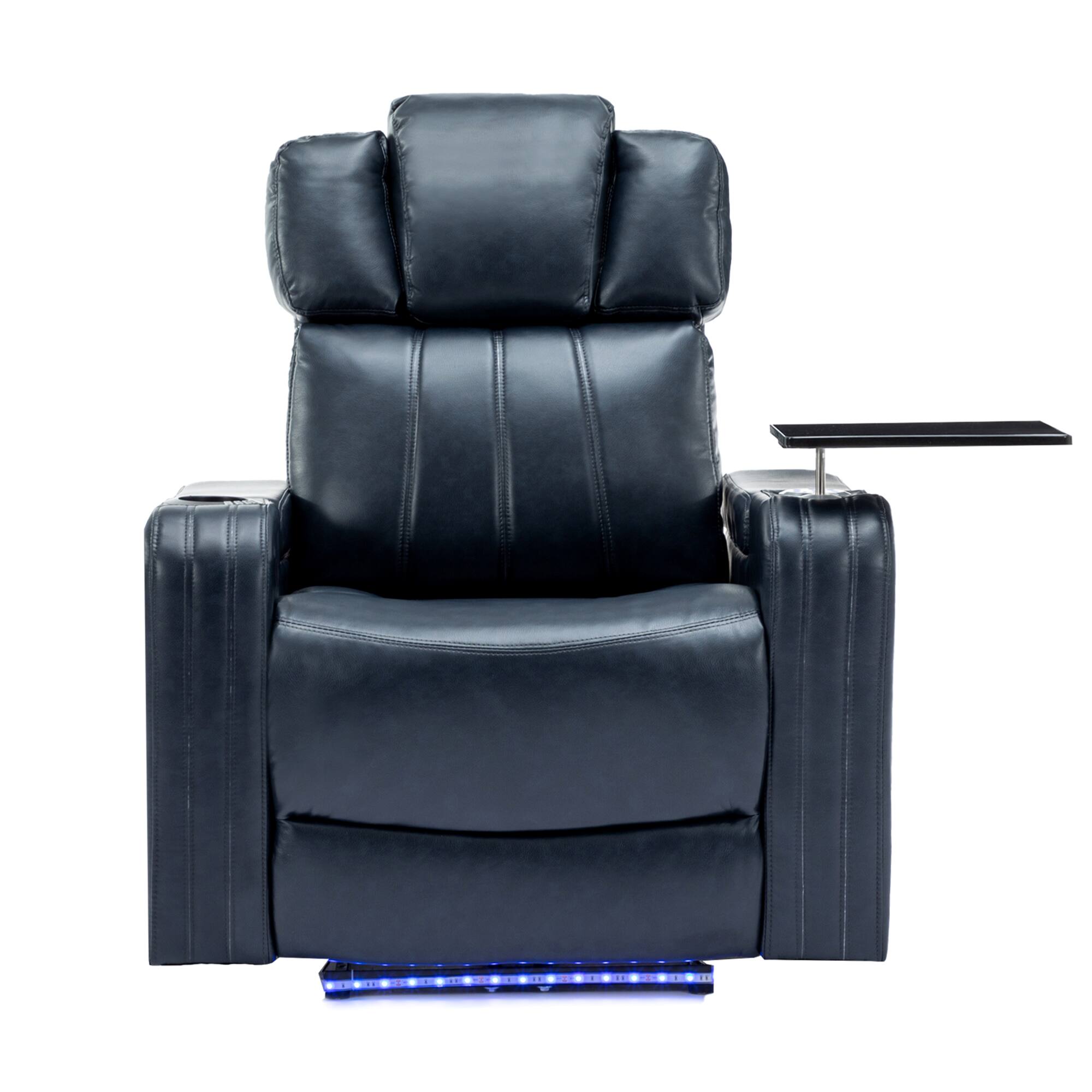 Alt View 4. APRILSOUL - Pu Leather Power Recliner Home Theater Recliner with Cooling Cup Holder Bluetooth Usb Tray Arm Storage Blue - Blue.