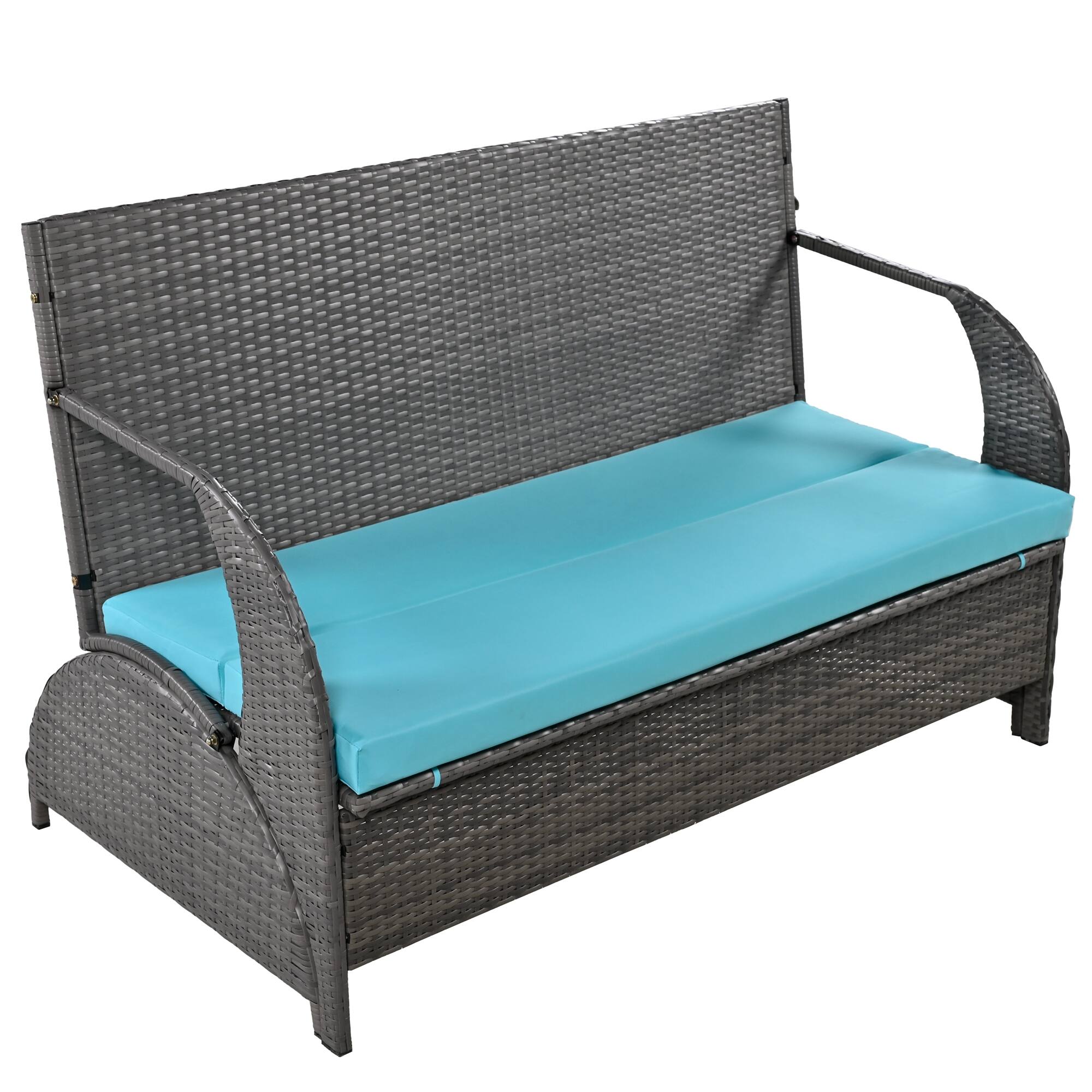 Alt View 4. APRILSOUL - 2 In 1 Convertible Picnic Upholstered Bench Table 571 Outdoor Loveseat 4 Seats 1 Table Garden Lawn - Blue.