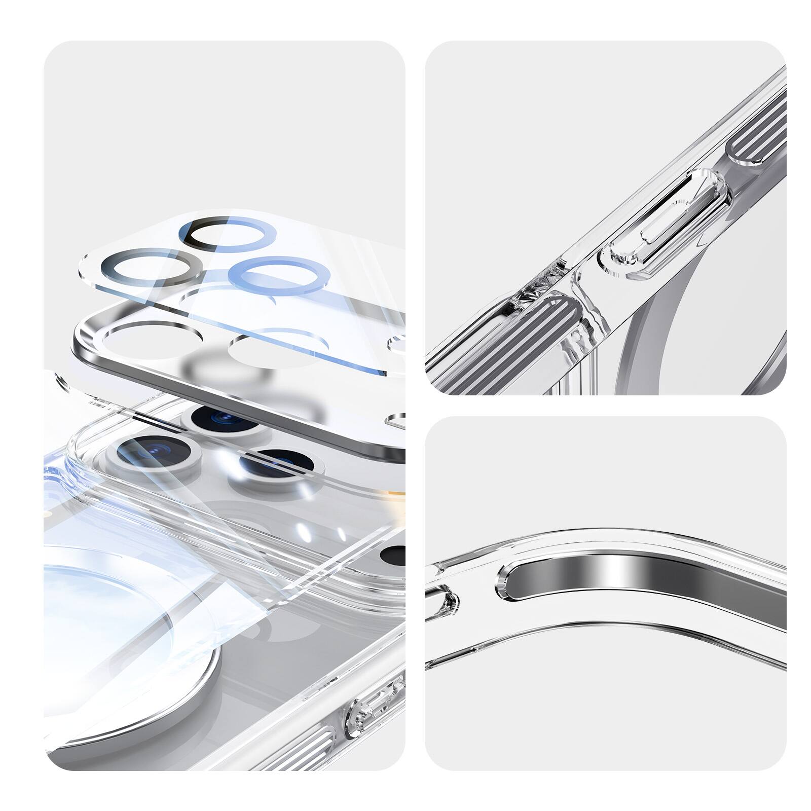 Alt View 1. Dteck - Magnetic Clear Phone Case for Apple iPhone 17 Pro Max with Metal Rotating Stand,Shockproof PC+TPU Slim Transparent Cover - White.