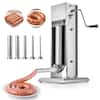 Front. VEVOR - Manual Sausage Stuffer, 11 LBS / 5 L Vertical Meat Stuffer, Dual-Speed Sausage Casing Meat Filling Machine - Silver.