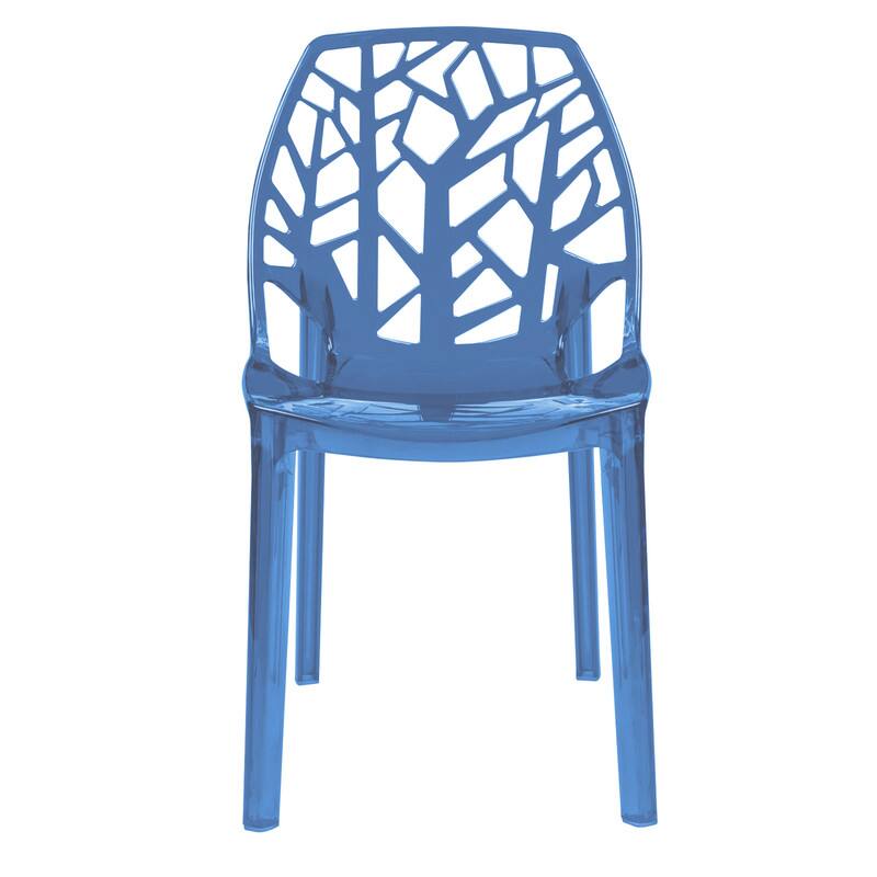 Back. LeisureMod - Cornelia Modern Stackable Accent Dining Chair with Cut Out Backrest Design for Dining Rooms or Patios - Transparent Blue.