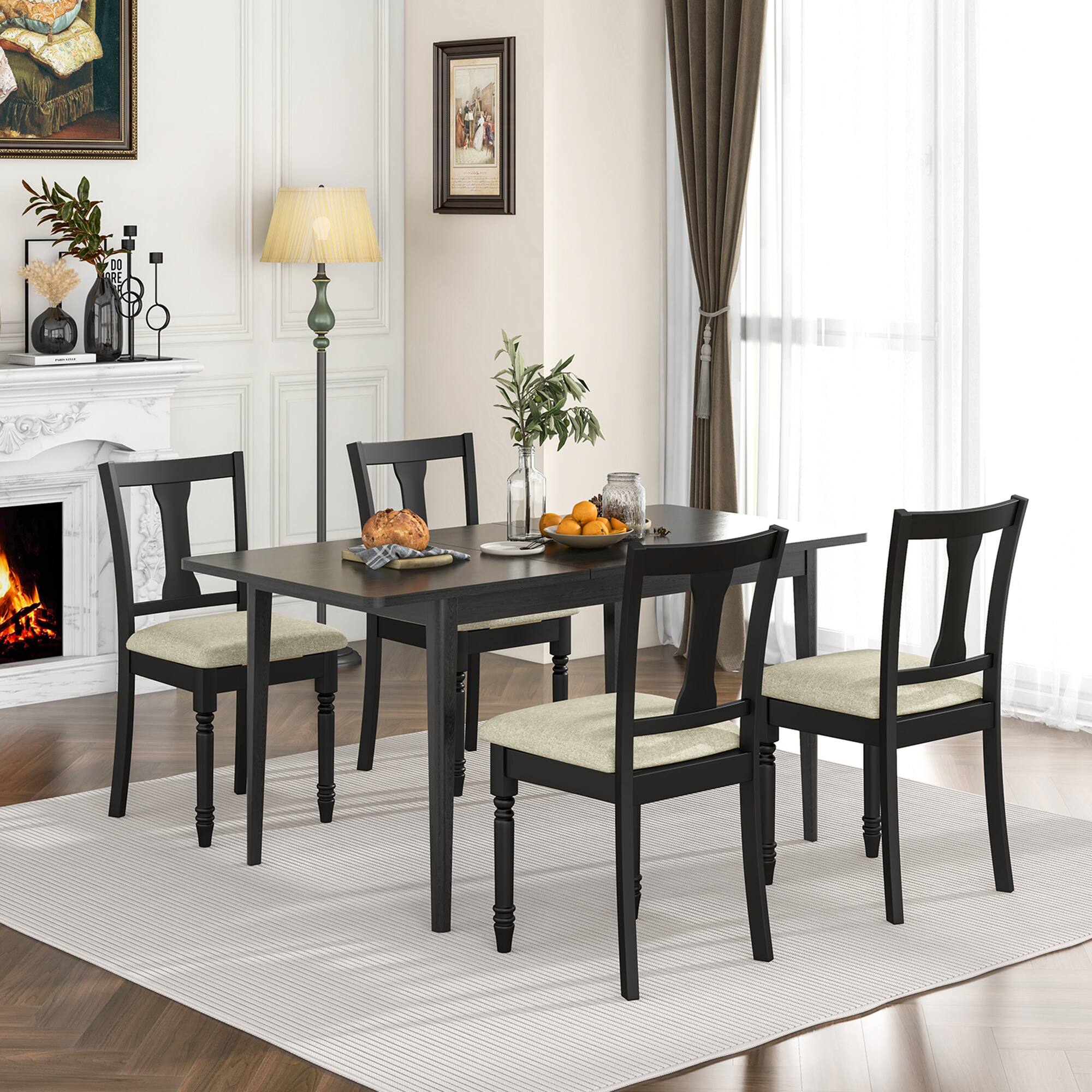 Alt View 9. Gymax - Gymax Set of 4 Upholstered Wooden Dining Chair w/ Seat Storage Space Black - Black + Beige.