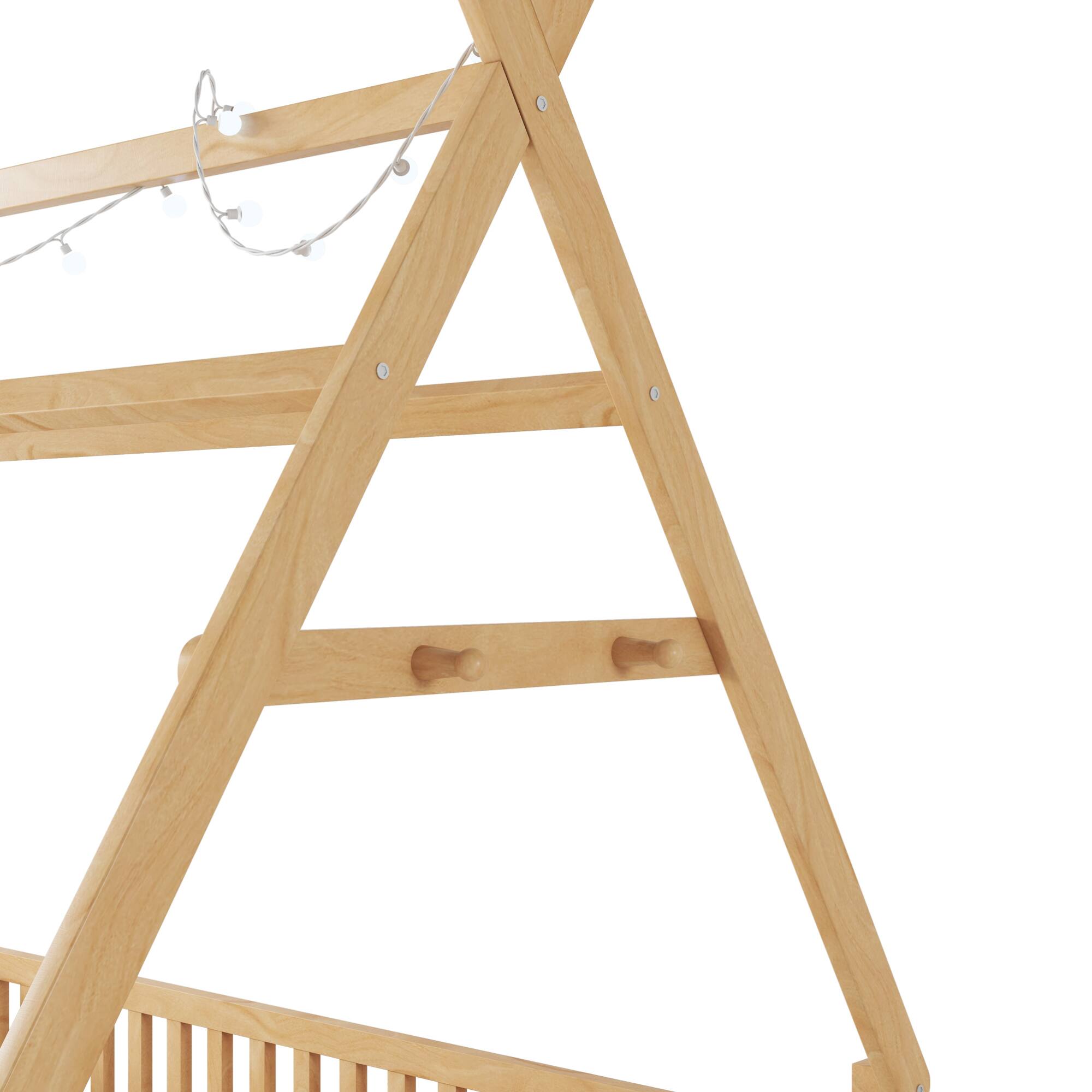 Alt View 10. GOODSILO - Full Size Low Profile House Frame Bed with Detachable Roof and LED Light Kit for Children's Bedroom - Natural.