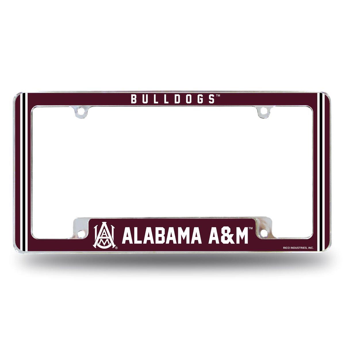 Alabama A&M Bulldogs Chrome Metal License Plate Frame with Full Frame Team Color Graphics