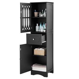 Ecooso - Tall Bathroom Cabinet with Drawer, Doors & Adjustable Shelf, MDF with Acrylic Door - Black