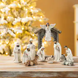 Glitzhome - 11pcs Resin Nativity Figurine Set (KD) - Ivory