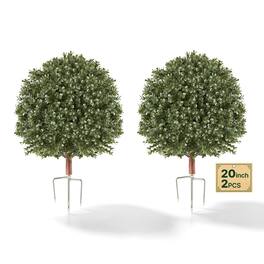 VEVOR - Artificial Topiary Ball Boxwood Bush 20 in Set of 2 Fake Shrubs, PE Faux Trees with Metal Ground Spikes - Green