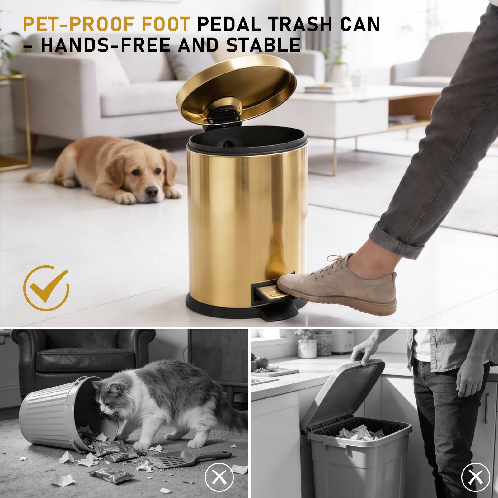 PET-PROOF FOOT PEDAL TRASH CAN - HANDS-FREE AND STABLE
