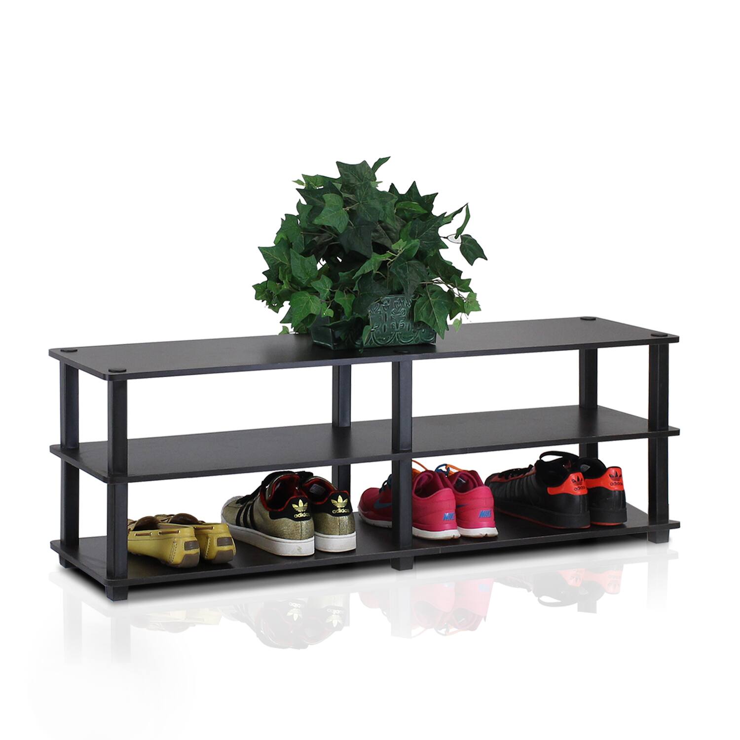 Alt View 2. Furinno - Turn-S-Tube No Tools 3-Tier Wide Shoe Storage Rack - Espresso/Black.