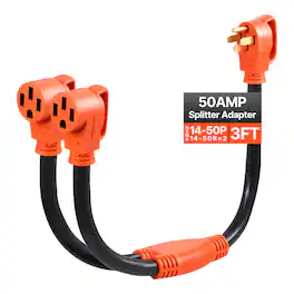 VEVOR - Y Splitter Adapter Cord, 50 Amp NEMA 14-50, 4 Prong 240V Splitter for RV and EV, NEMA 14-50P to Dual 14-50R Outlets - Black;Orange
