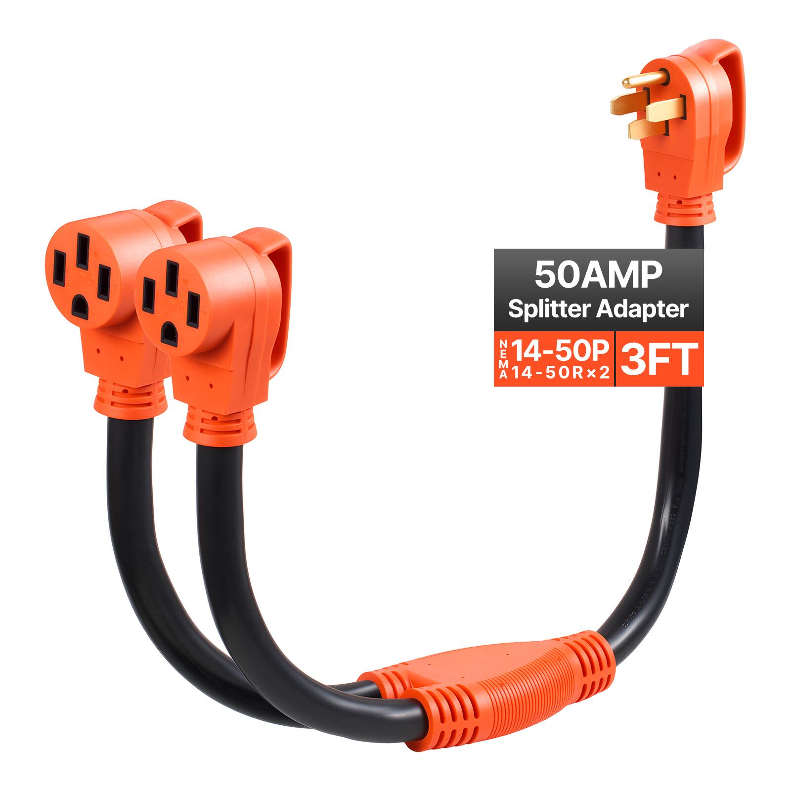 50AMP Splitter Adapter NEMA 14-50P 3FT 14-50Rx2