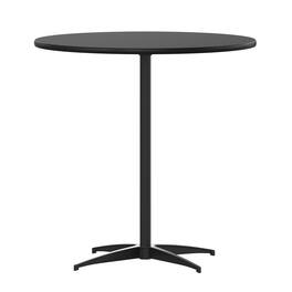 Flash Furniture - Lars 30'' Round Wood Cocktail Table with 30'' and 42'' Columns - Black