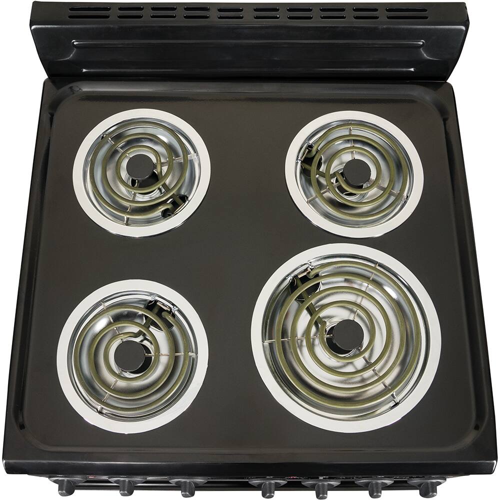 Alt View 1. Premium Levella - 2.7 CuFt Freestanding Electric Range in Black with 4 Coil Burners and Mirrored Glass Oven Door - Black.