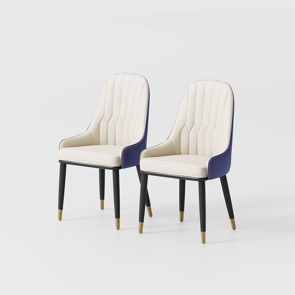 Alt View 7. POVISON - Modern Upholstered Dining Chairs Set of 2, Leather Dining Chairs with Arms, Breakfast Table Chairs, Navy Blue - Gray & Beige PU Leather.