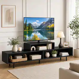 WELLFOR - TV Stand for TVs up to 70" with Open Storage Compartments,Entertainment Center Media Console for Living Room, Bedroom - Black