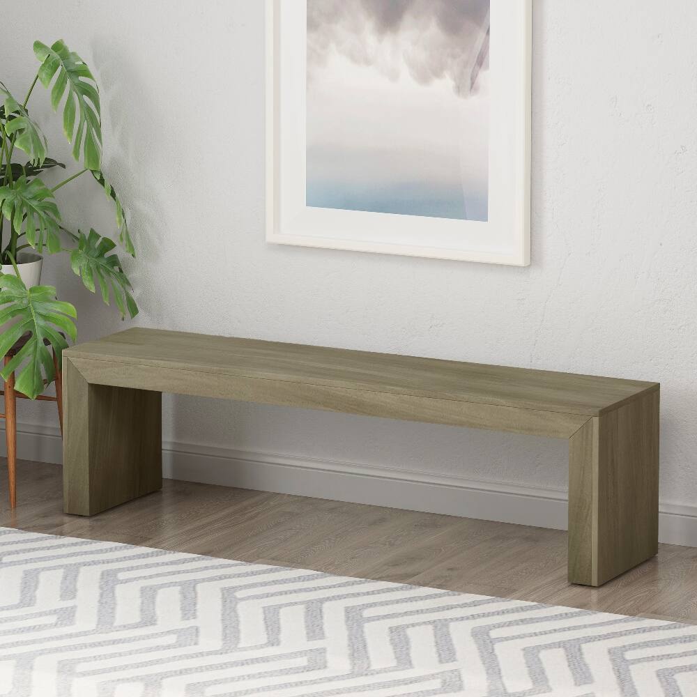 Angle. Ropilly - Ropilly Acacia Wood Dining Bench Grey Taupe Farmhouse Rustic Indoor Entryway Seating - Grey and Taupe.
