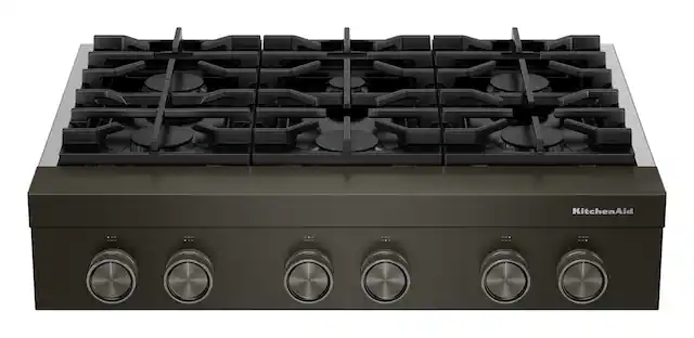 Front. KitchenAid - KitchenAid - KitchenAid 36-inch 6-Burner Gas Commercial-Style Rangetop - Black Ore.