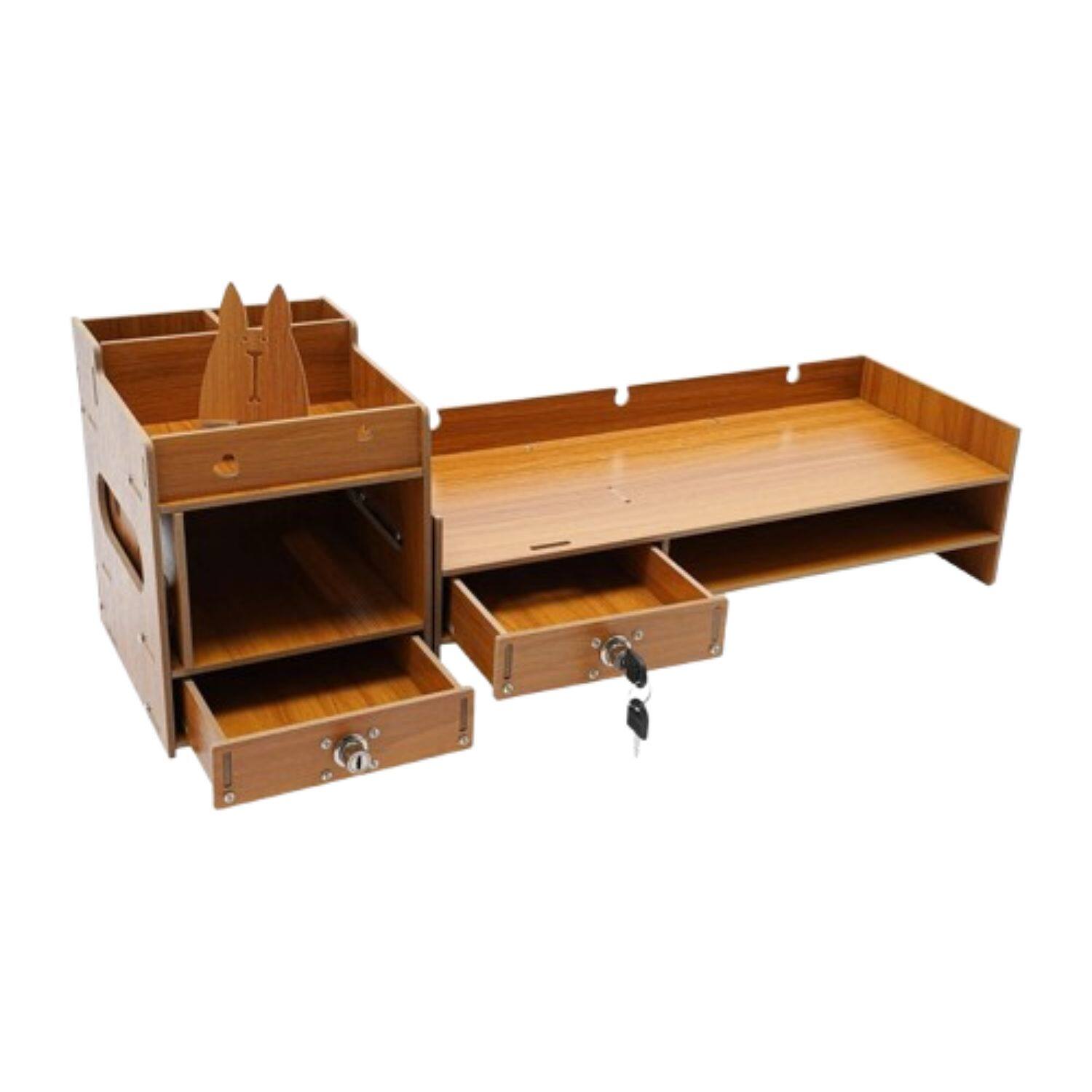 Stock Preferred - Minimalism Classy Wood Monitor Stand Riser with Side Organizer for Desk - Wood Color