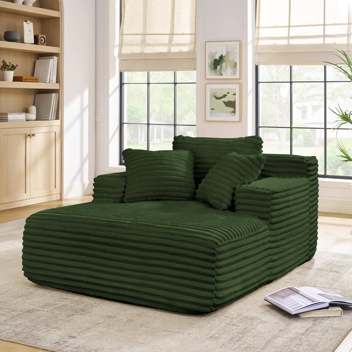 Alt View 2. Trinkets Crazed - Oversized Corduroy Compressed Chaise Lounge with High-Density Sponge - green.