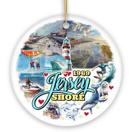 OrnamentallyYou - Vibrant Jersey Shore Ceramic Ornament New Jersey in Atlantic Ocean Christmas Souvenir Circle - Multi-colored