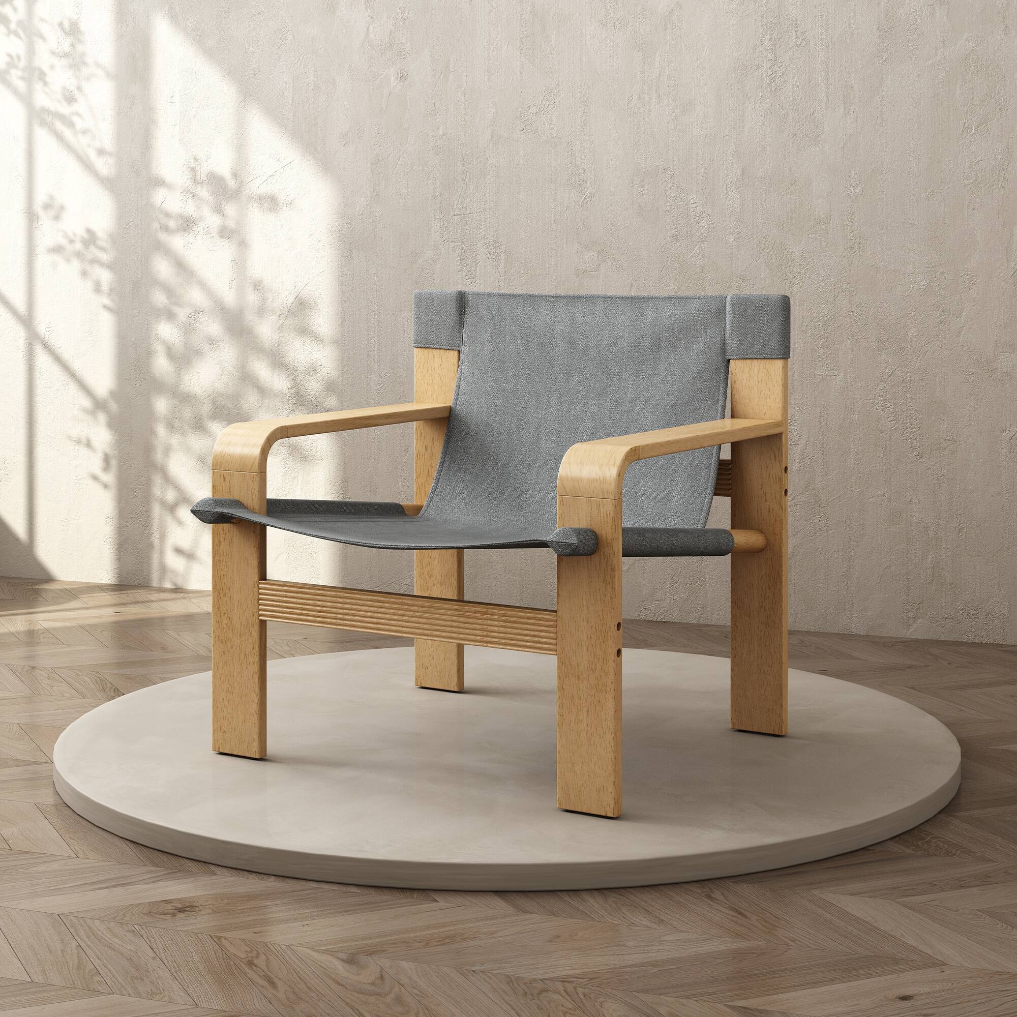 Alt View 4. Ecooso - Detachable and Washable Oak Accent Chair Wide Armrest Mid-Century Lounge Chair Linen Fabric Armchair & Solid Wood Frame - DARK GREY.