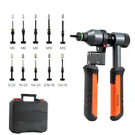 VEVOR - Rivet Nut Tool Kit, 9-Inch Ratchet Rivnut Tool Kit, with 10 Mandrels and 100 Nuts, Metric and SAE Size M5, M6, M8, M10 - Orange + Black
