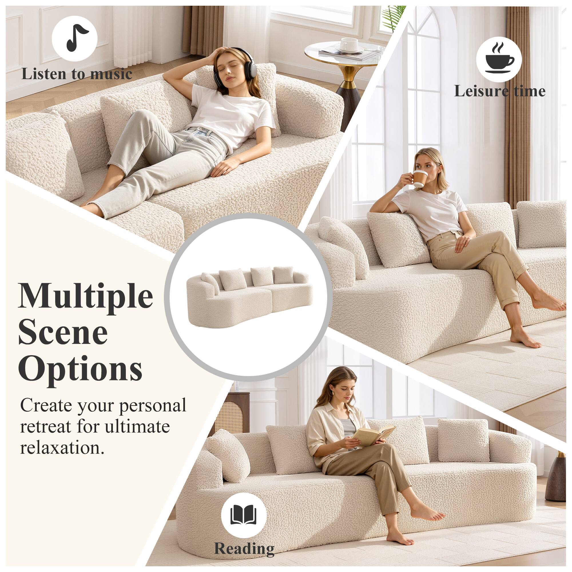 Listen to music  
Leisure time  
Multiple Scene Options  
Create your personal retreat for ultimate relaxation.  
Reading