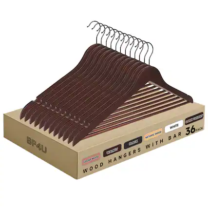 BP4U
WOOD HANGERS WITH BAR
36 PACK
CEDAR WOOD
WALNUT
BLACK
NATURAL WOOD
WHITE
DARK CHERRY
