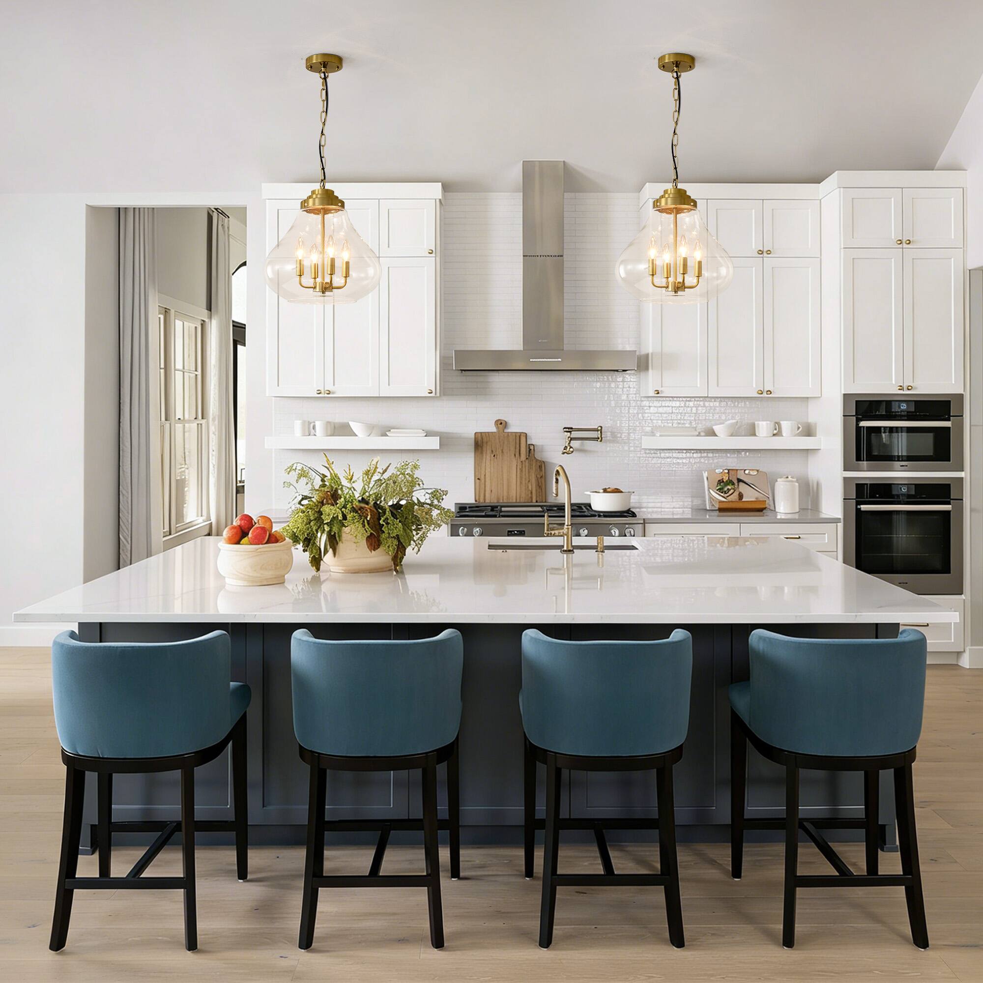 Alt View 1. RYHNUYNE - 13.77" Gold Glass Pendant Light - Adjustable Hanging Light Fixture for Kitchen Island, Dining Room, Foyer.