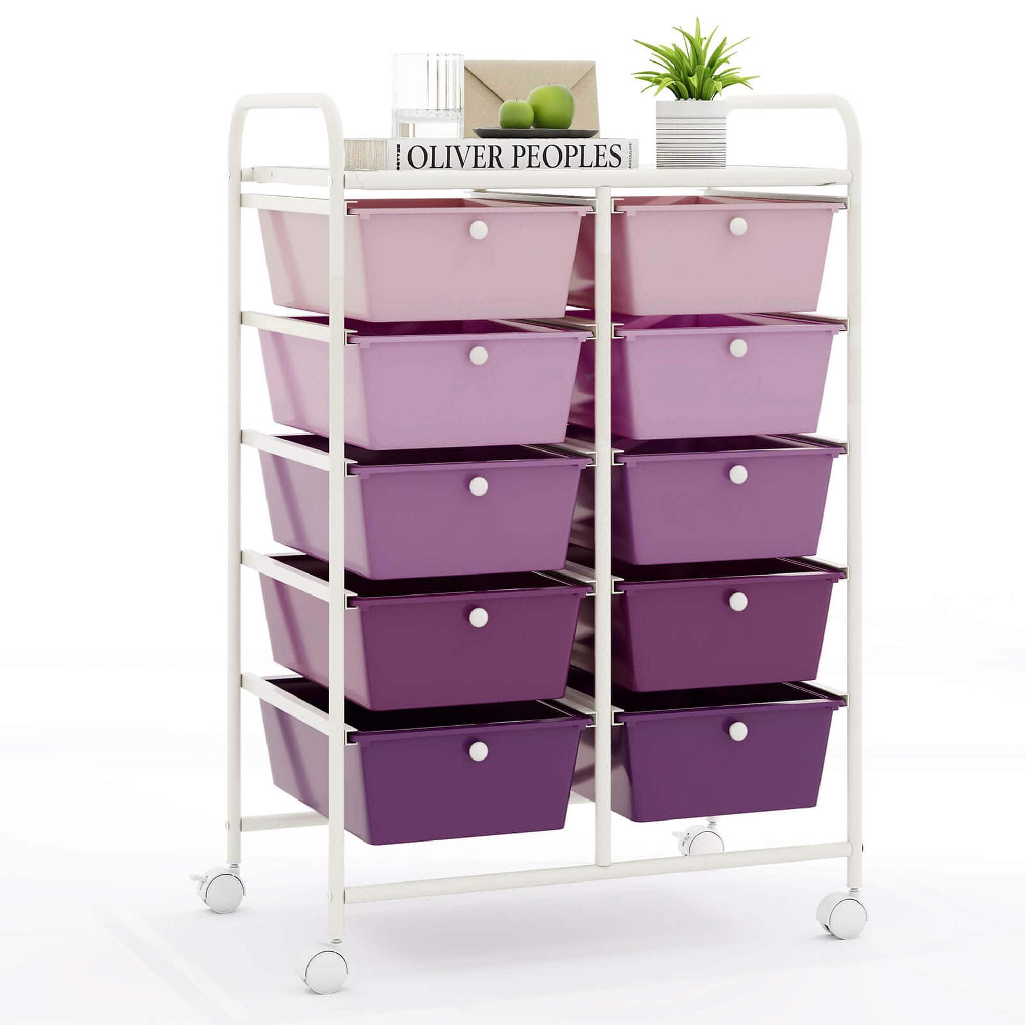 Costway - 10-Drawer Storage Cart Utility Rolling Trolley Kitchen Organizer - Purple