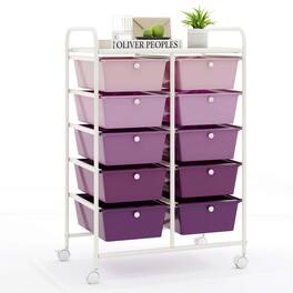 Costway - 10-Drawer Storage Cart Utility Rolling Trolley Kitchen Organizer - Purple