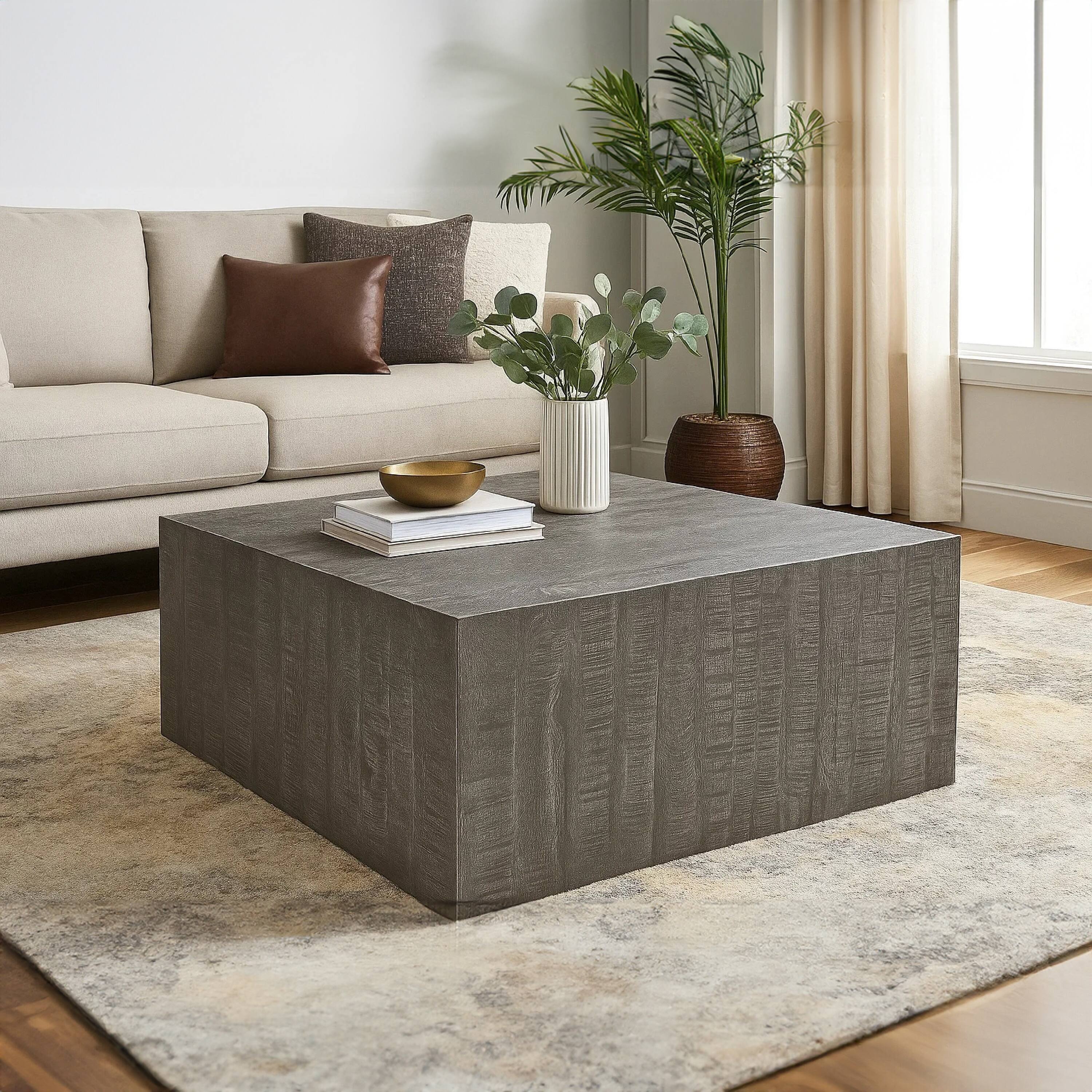 Alt View 9. Manhattan Lane - Rydan Coffee Table | 33 Inch Square Block Top - Gray.